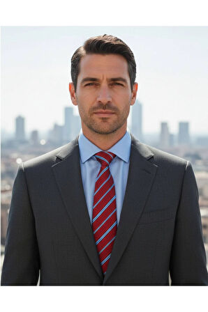 Mavi Çizgili 8 Cm Genişliğinde Klasik Kırmızı Kravat