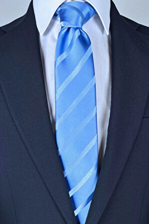 Mavi Çizgili 8 Cm Genişliğinde Klasik Saten Kravat