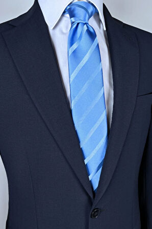 Mavi Çizgili 8 Cm Genişliğinde Klasik Saten Kravat