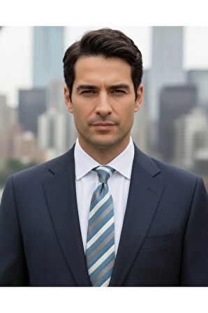 8 Cm Genişliğinde Gri Lacivert Beyaz Çizgili Kravat