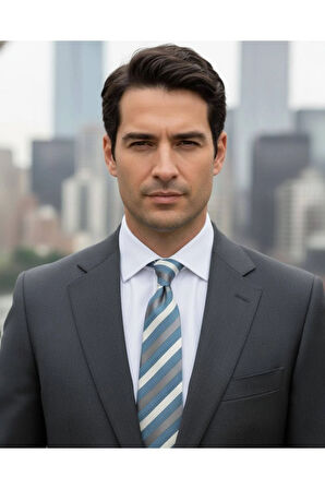 8 Cm Genişliğinde Gri Lacivert Beyaz Çizgili Kravat