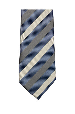 8 Cm Genişliğinde Gri Lacivert Beyaz Çizgili Kravat