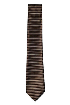 7 Cm Genişliğinde Enine Çizgili Kahverengi Ince Kravat
