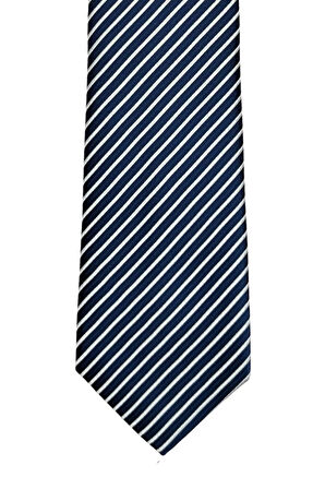 7 Cm Genişliğinde Lacivert Beyaz Çizgili Ince Kravat