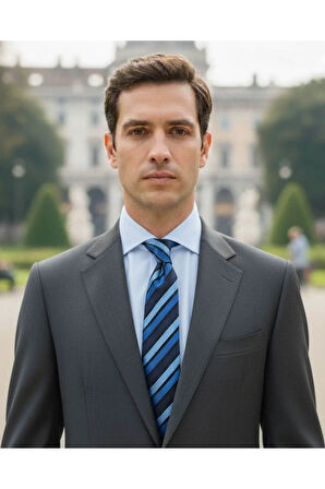 Mavi Lacivert Kalın Çizgili 8 Cm Genişliğinde Klasik Kravat