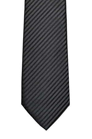 7 Cm Genişliğinde Siyah Gri Çizgili Ince Erkek Kravat