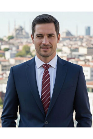 Beyaz Çizgili 8 Cm Genişlğinde Bordo Kravat