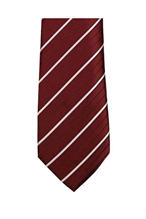 Beyaz Çizgili 8 Cm Genişlğinde Bordo Kravat