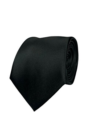 Düz Siyah Saten Dokuma 7 Cm Genişliğinde Erkek Kravat