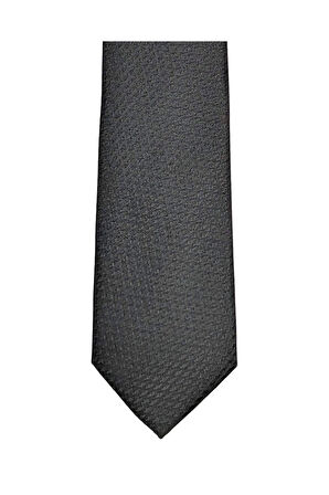 Kendinden Desenli 7 Cm Genişliğinde İnce Siyah Kravat