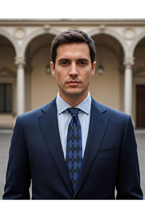 Lacivert Baklava Desenli 7 Cm Genişliğinde Ince Kravat