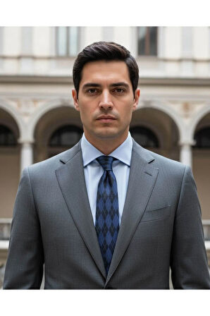 Lacivert Baklava Desenli 7 Cm Genişliğinde Ince Kravat