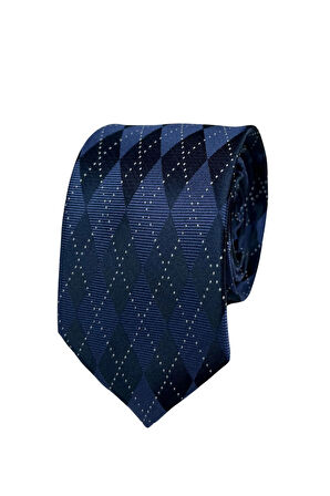 Lacivert Baklava Desenli 7 Cm Genişliğinde Ince Kravat