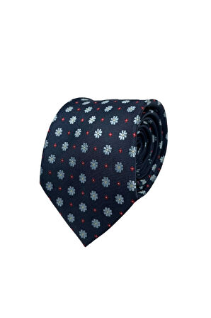 Mavi Çiçek Desenli 8 Cm Genişliğinde Klasik Lacivert Kravat