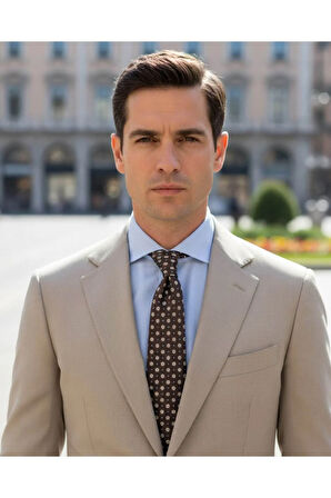 Çiçek Desenli 8 Cm Genişliğinde Kahverengi Kravat