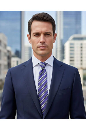 8 Cm Genişliğinde Lila Renkli Çizgili Klasik Kravat