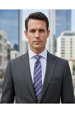 8 Cm Genişliğinde Lila Renkli Çizgili Klasik Kravat