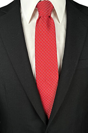 Kırmızı Desenli 8 Cm Genişliğinde Klasik Kravat