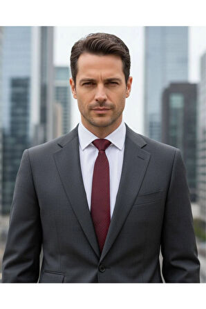 8 Cm Genişliğinde İnce Çizgili Klasik Bordo Kravat