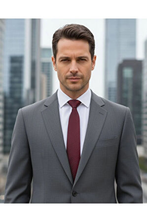 8 Cm Genişliğinde İnce Çizgili Klasik Bordo Kravat