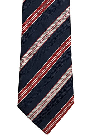 Lacivert Kırmızı Çizgili 8 Cm Genişliğinde Klasik Kravat