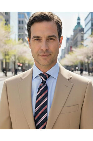 Lacivert Kırmızı Çizgili 8 Cm Genişliğinde Klasik Kravat