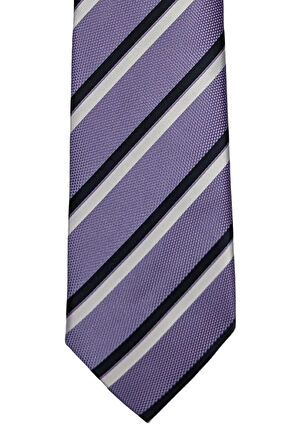 İtalya Üretimi Mor Ve Siyah Çizgili Kravat - 8 Cm Genişlik, 145 Cm Uzunluk