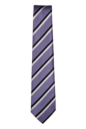 İtalya Üretimi Mor Ve Siyah Çizgili Kravat - 8 Cm Genişlik, 145 Cm Uzunluk