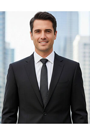 Gri Çizgili 7 Cm Genişliğinde Ince Siyah Kravat