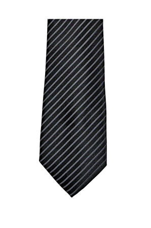 Gri Çizgili 7 Cm Genişliğinde Ince Siyah Kravat
