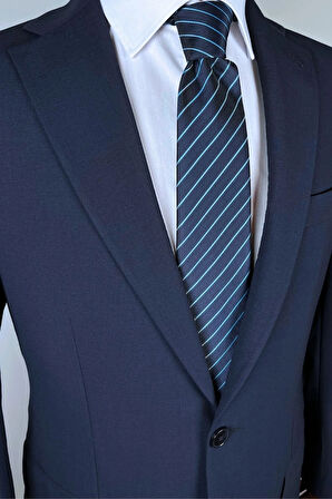 Mavi Çizgili 8 Cm Genişliğinde Klasik Lacivert Kravat