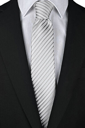 7 Cm Genişliğinde Gri Çizgili Ince Kravat