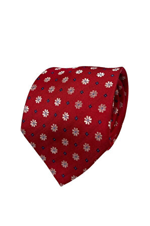 Çiçek Desenli 8 Cm Genişliğinde Kırmızı Kravat