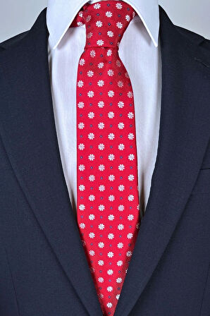 Çiçek Desenli 8 Cm Genişliğinde Kırmızı Kravat