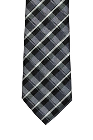 Gri Siyah Ekose Desenli 7 Cm Genişliğinde Kravat