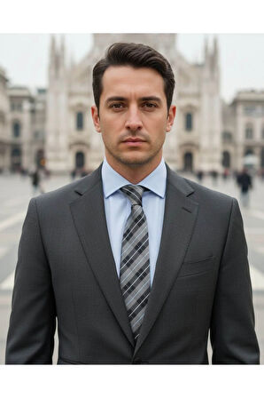 Ekose Desenli Gri Renkli 7 Cm Genişliğinde Ince Kravat