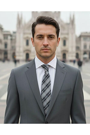 Ekose Desenli Gri Renkli 7 Cm Genişliğinde Ince Kravat