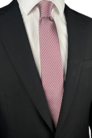 7 Cm Genişliğinde Kırmızı Çizgili Ince Kravat