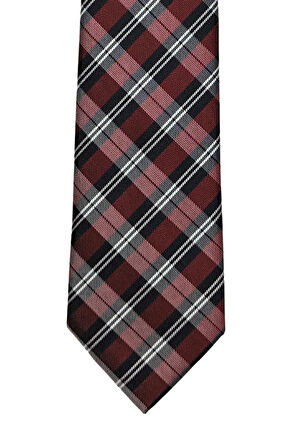 Bordo Renkli Ekose Desenli 7 Cm Genişliğinde Ince Kravat