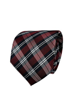 Bordo Renkli Ekose Desenli 7 Cm Genişliğinde Ince Kravat