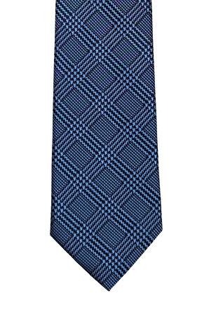 Lacivert Renkli Ekose Desenli 7 Cm Genişliğinde Ince Kravat