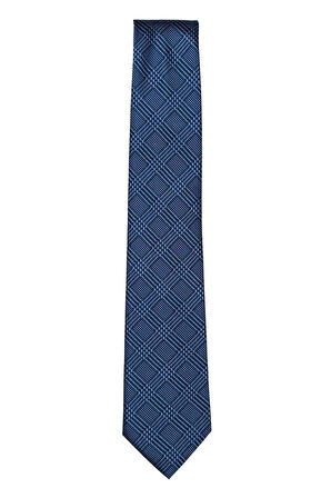 Lacivert Renkli Ekose Desenli 7 Cm Genişliğinde Ince Kravat