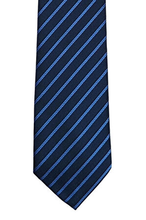 Mavi Çizgili 7 Cm Genişliğinde Ince Lacivert Kravat