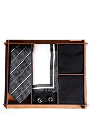 Erkek Hediye Seti Ipek Kravat Ipek Mendil Metal Kol Düğmesi Bambu Çoraplı