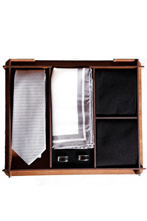 Ahşap Hediye Kutulu Ipek Kravat Ipek Mendil Metal Kol Düğmesi Bambu Çoraplı Erkek Hediye Seti