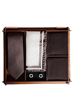 Ahşap Hediye Kutulu Ipek Kravat Ipek Mendil Metal Kol Düğmesi Bambu Çoraplı