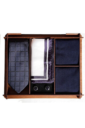 Ahşap Hediye Kutulu Ipek Kravat Ipek Mendil Metal Kol Düğmesi Bambu Çoraplı Erkek Hediye Seti