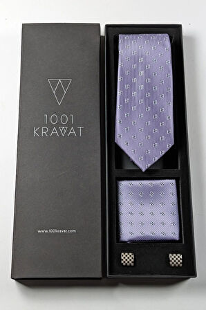 Mendilli Kravat Ve Kol Düğmeli Erkek Hediye Seti