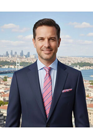 Mendilli Pembe Kravat Ve Kol Düğmeli Erkek Hediye Seti