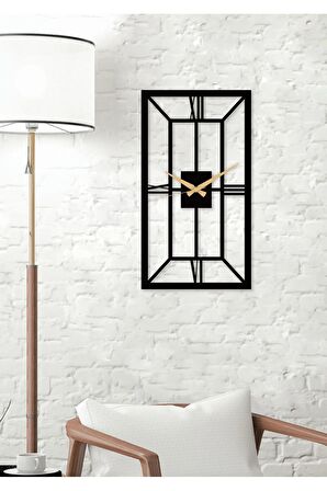 Tetragonal / Dikdörtgen Metal Siyah Duvar Saati - Ev / Ofis Saati - Hediye Saat 60 x 33 Cm